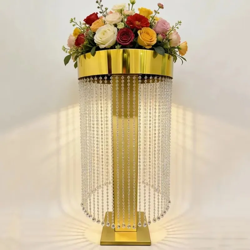 Metal Round Flower Stand Wedding Home Decoration Dining Table Centerpiece with Pendant Non Toxic Fast Delivery