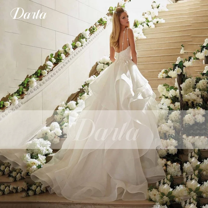 Darla Elegant Wedding Dresses V-Neck Lace Bodice Ruffles Ball Gown Skirt Princess 2025 Spaghetti Straps Robe Customized