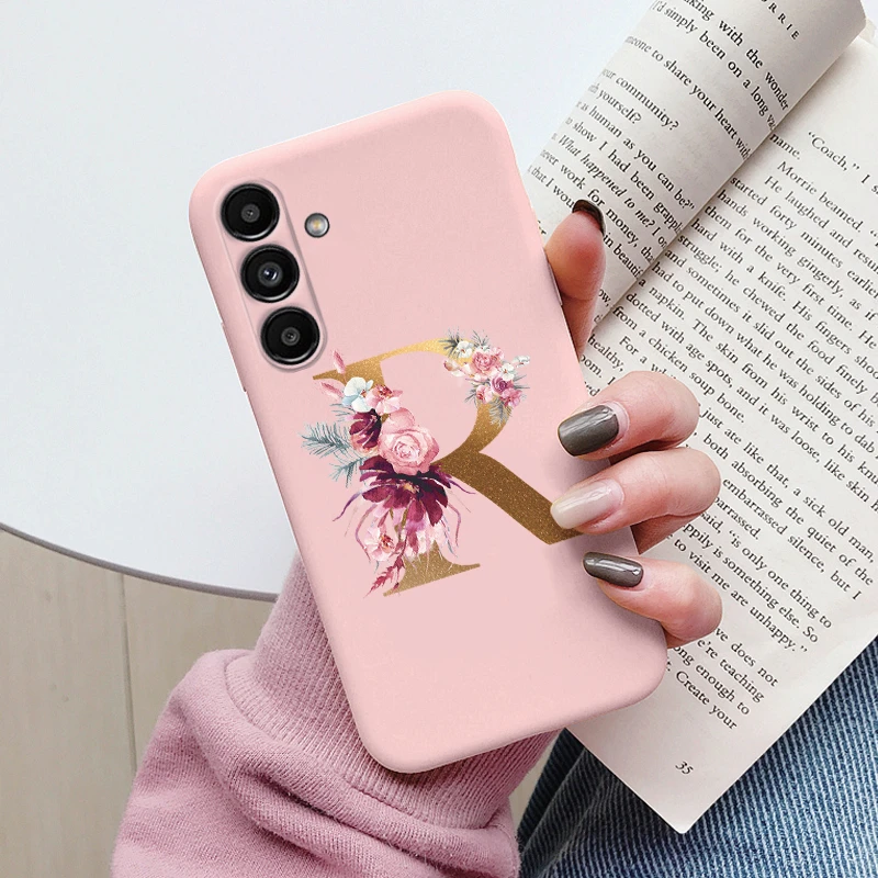 For Samsung Galaxy S23 FE Cover Cute Floral Gold Initial Alphabet Letter Case Silicone Soft Funda For Samsung S 23 FE S23FE Bag