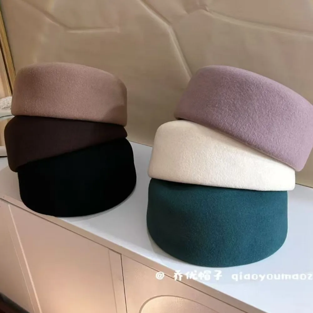 adults-100-wool-flat-crown-pillbox-hat-ladies-retro-solid-color-stylish-outdoor-travel-headwear-fashion