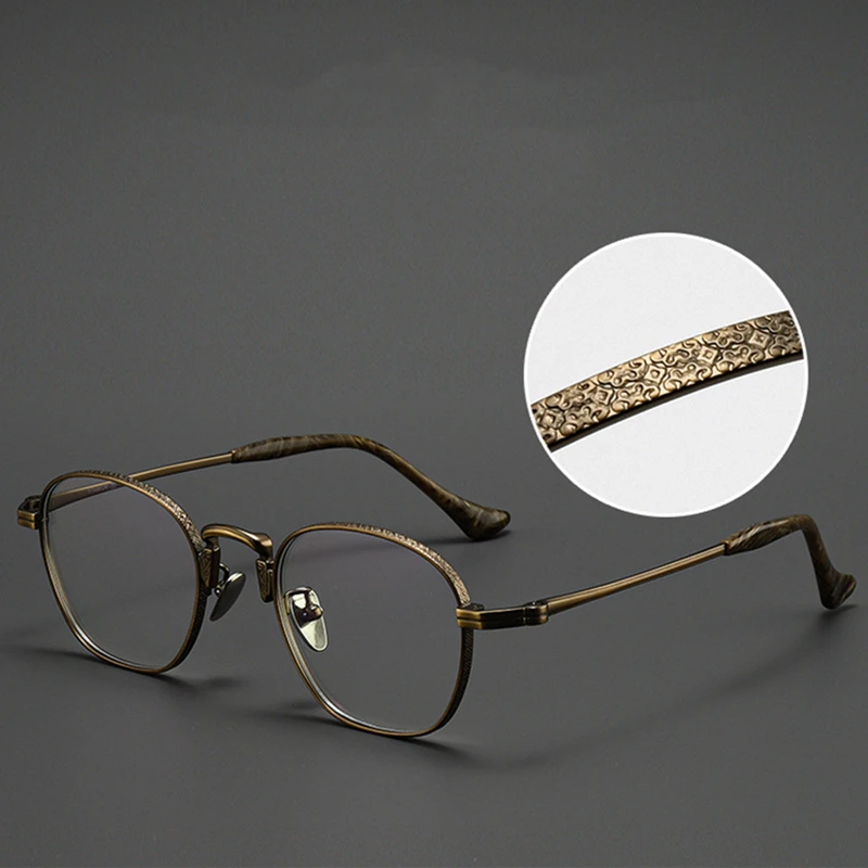 Retro Carved High Luxury Rich Men Simple Design Ultra Light Pure Titanium Square Large Frame Optical Prescription Glasses