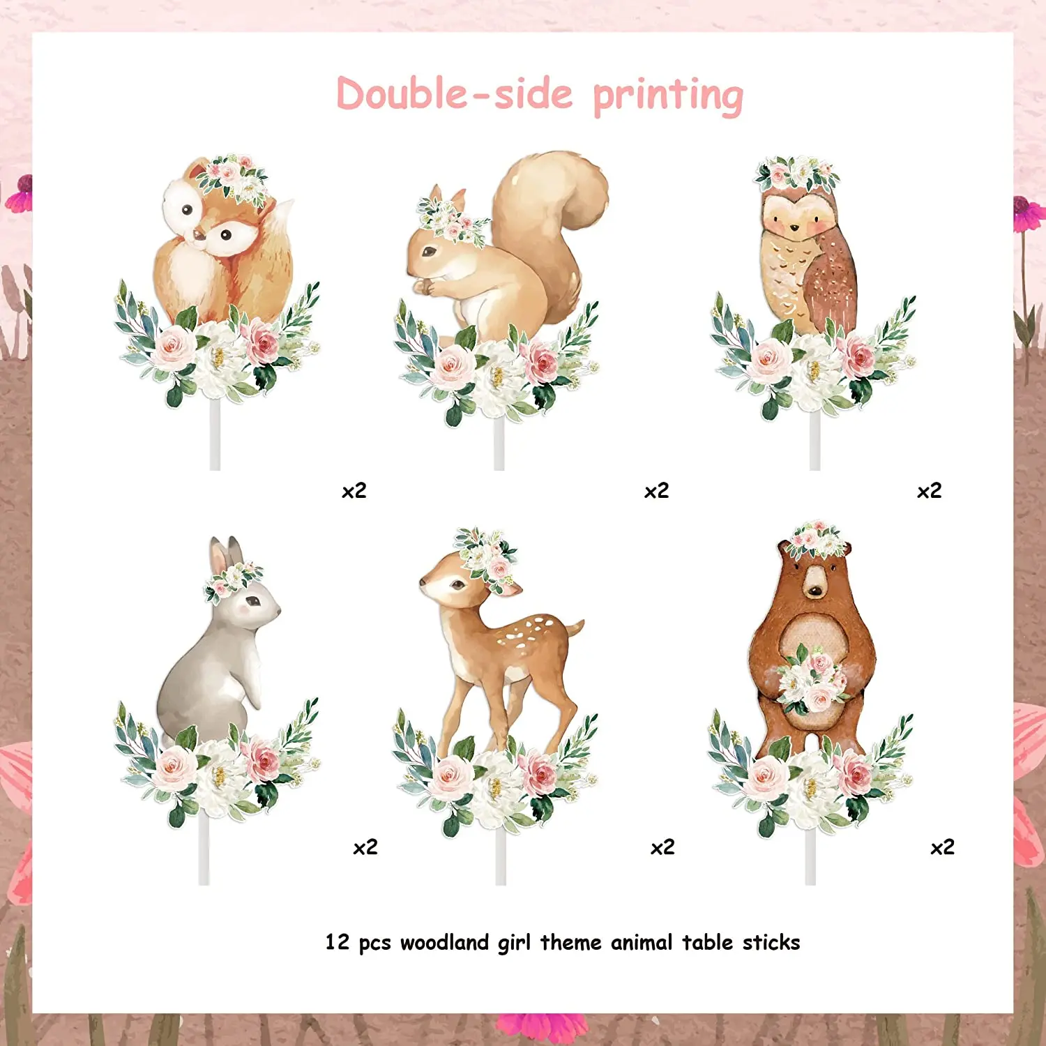 Woodland Animal Centerpieces for Baby Shower Pink Floral Animals Theme Table Toppers Birthday Party Decorations for Baby Girl