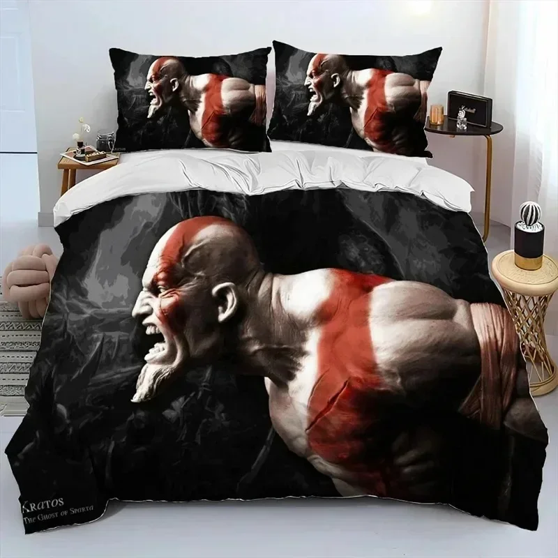 God of War Game Gamers Kratos 3D NEW Duvet Cover Pillowcase Bedding Set Adult Boy Girl Bedroom Decoration Single Double Largev