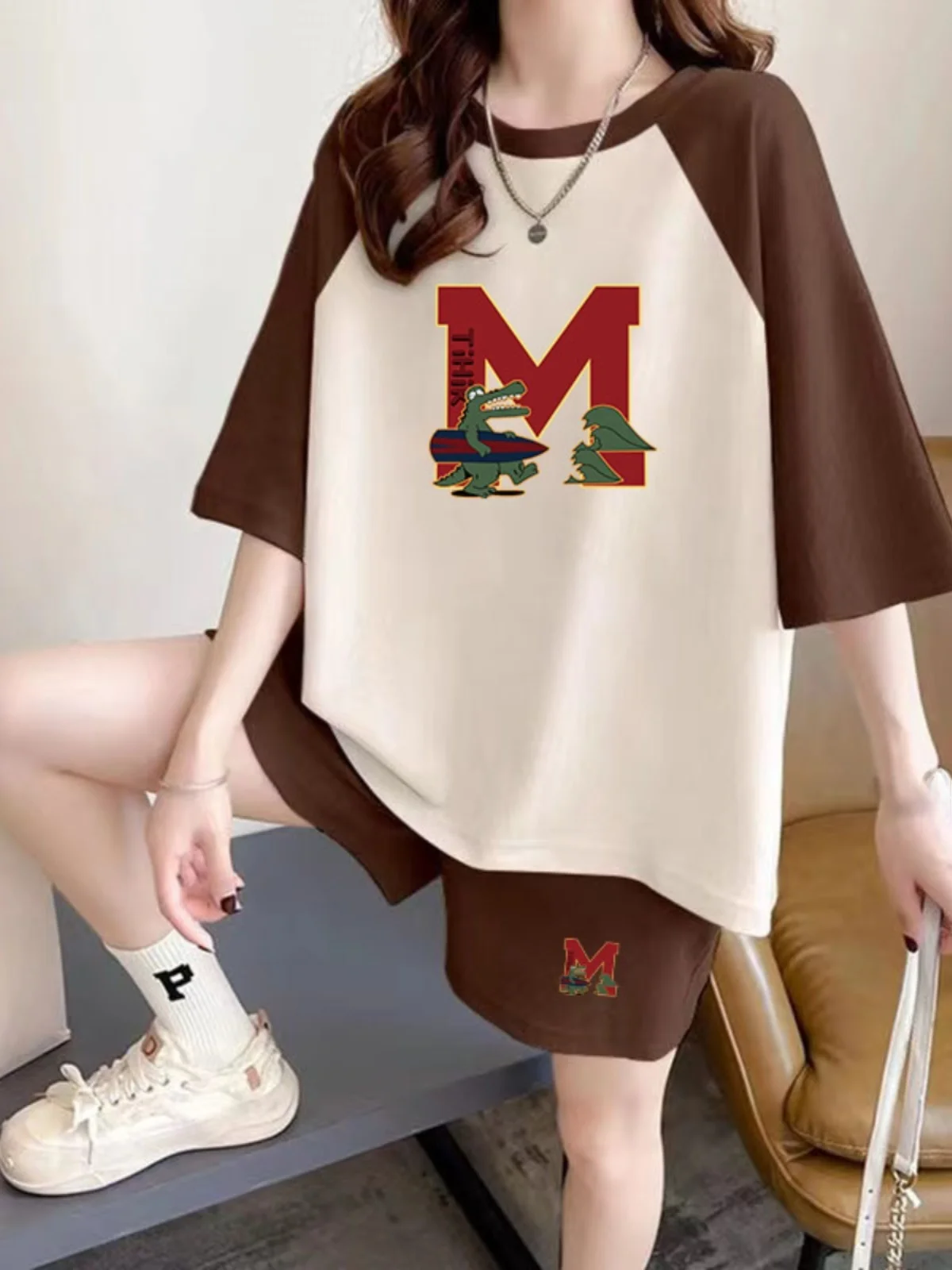 

Lazy Style Women's Summer Outfit Short Sleeve T-Shirt And Wide Leg Shorts Two-Piece Set plus Size Comfortable Breathable Clot...