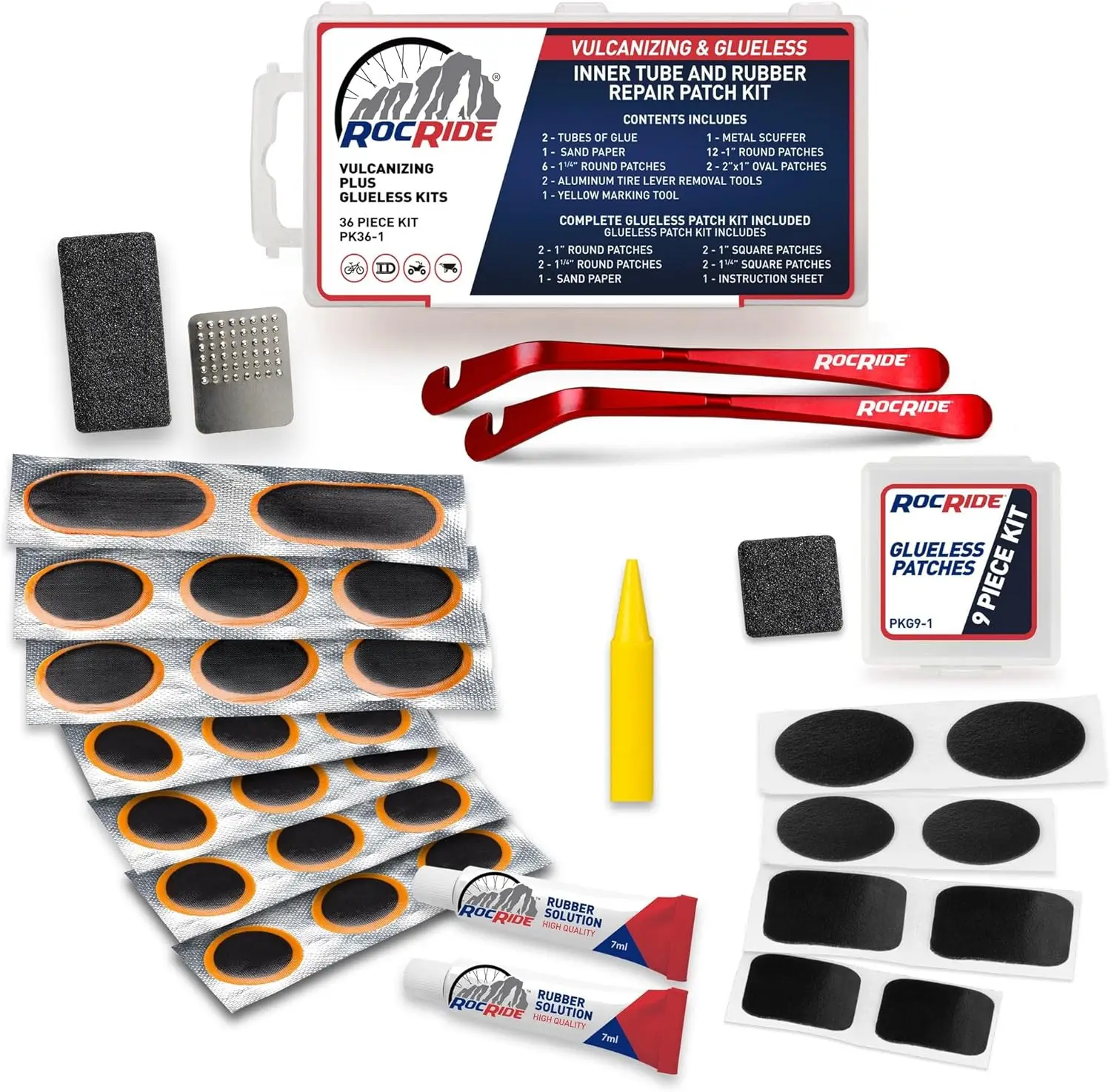 

36-PC Bike Inner Tube Repair Kit with Vulcanizing and Self Adhesive Patches and Metal Tire Levers