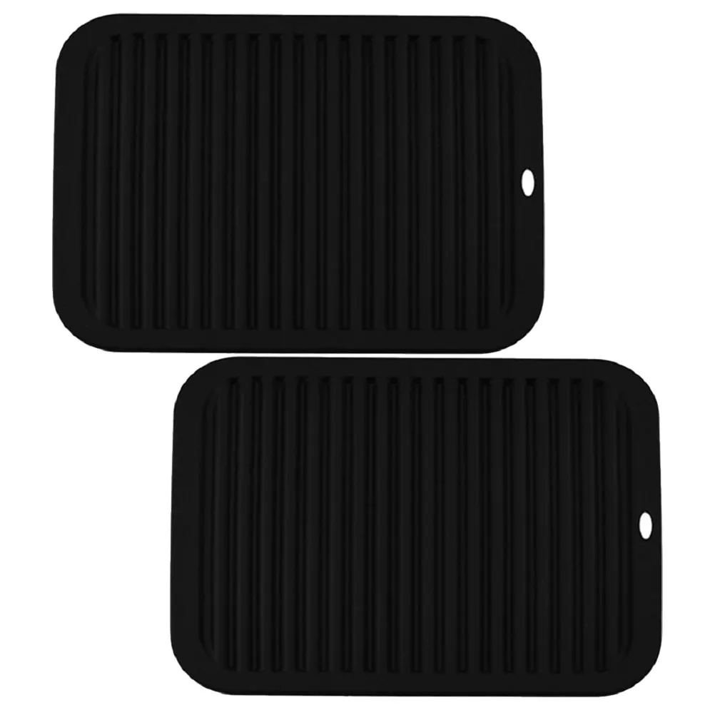 

2pcs Thick Silica Gel Insulated Table Mat Heat Resistant Non Slip Kitchen Supplies Waterproof Black Set