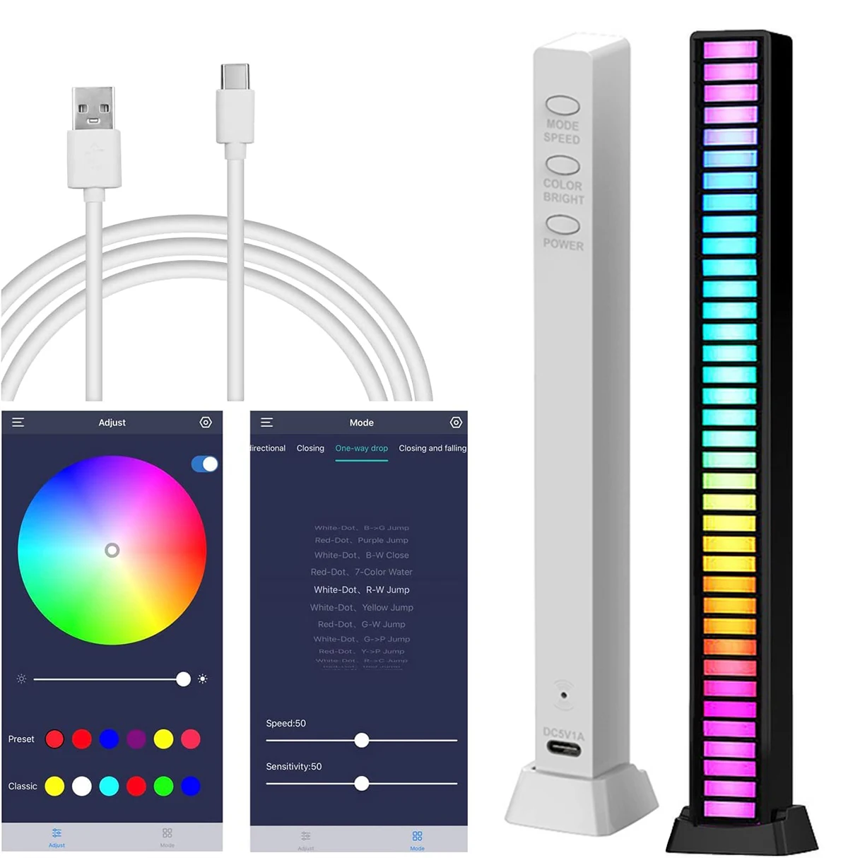 RGB LED Strip Light Music Sound Control Pickup ritmo lampada ambientale atmosfera luci notturne per Bar Car Room TV Gaming Decoration