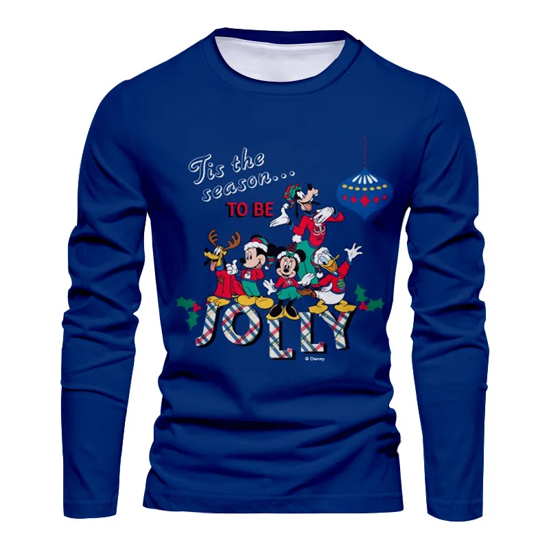 Comfortable Christmas cartoon new men and women long-sleeved T-shirt y2k Mickey Minnie 2024 fashion casual T-shirt