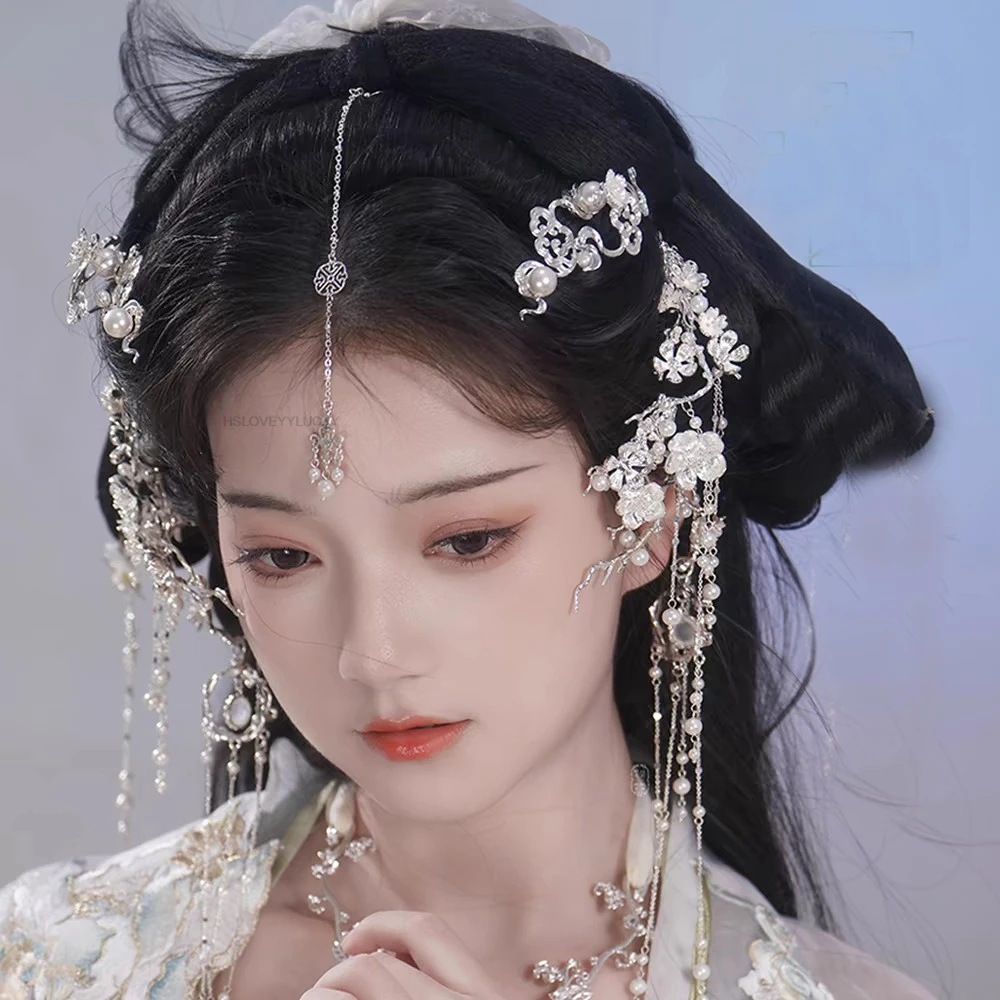 

Chinese Ancient Costume Headwear Long Tassel Hair Crown Hair Ornaments Hairpin Women Hair Crown Full Set Hanfu Accessories