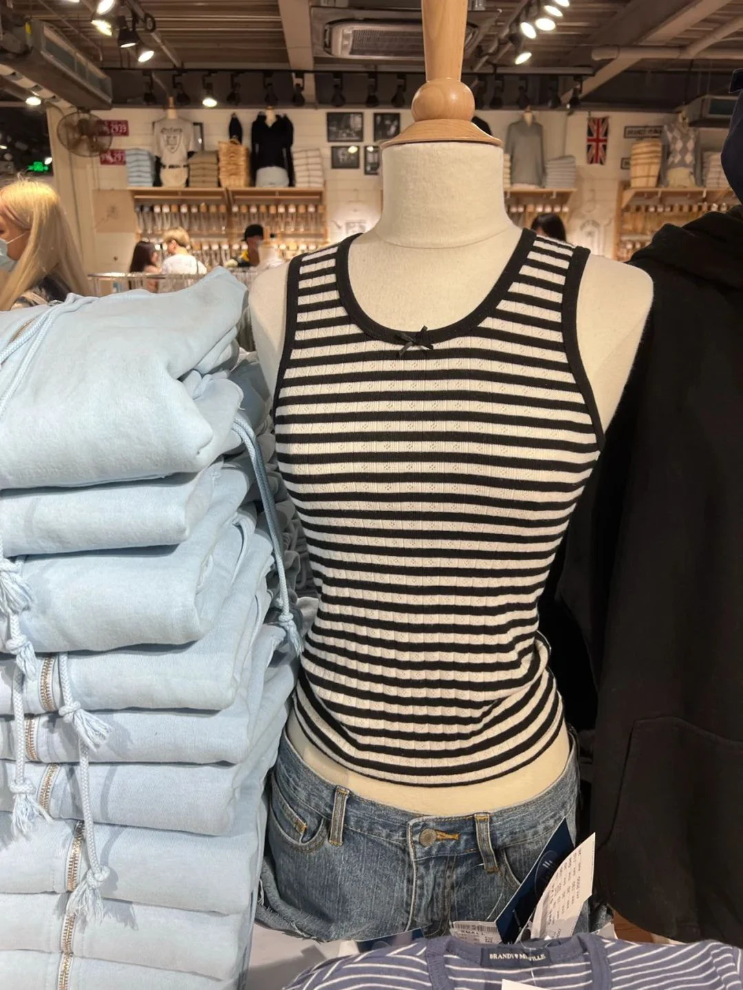

Vintage Striped Eyelet Tank Top for Woman Summer Fashion Bow Round Neck Slim Vest Casual Classic Soft Cotton Sweet Tops