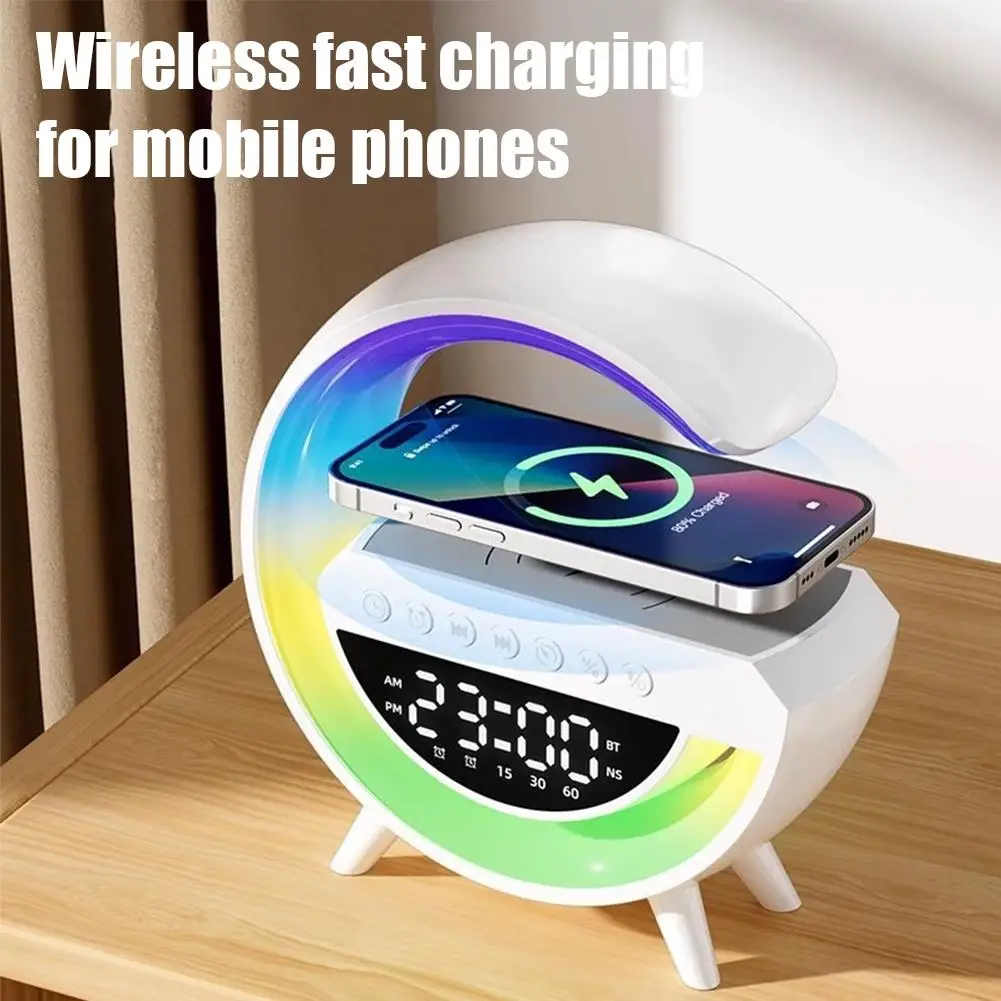 New Bluetooth Speaker Wireless Charger Table Lamp RGB Alarm Clock Sound Box LED Portable Mini Party Loudspeaker