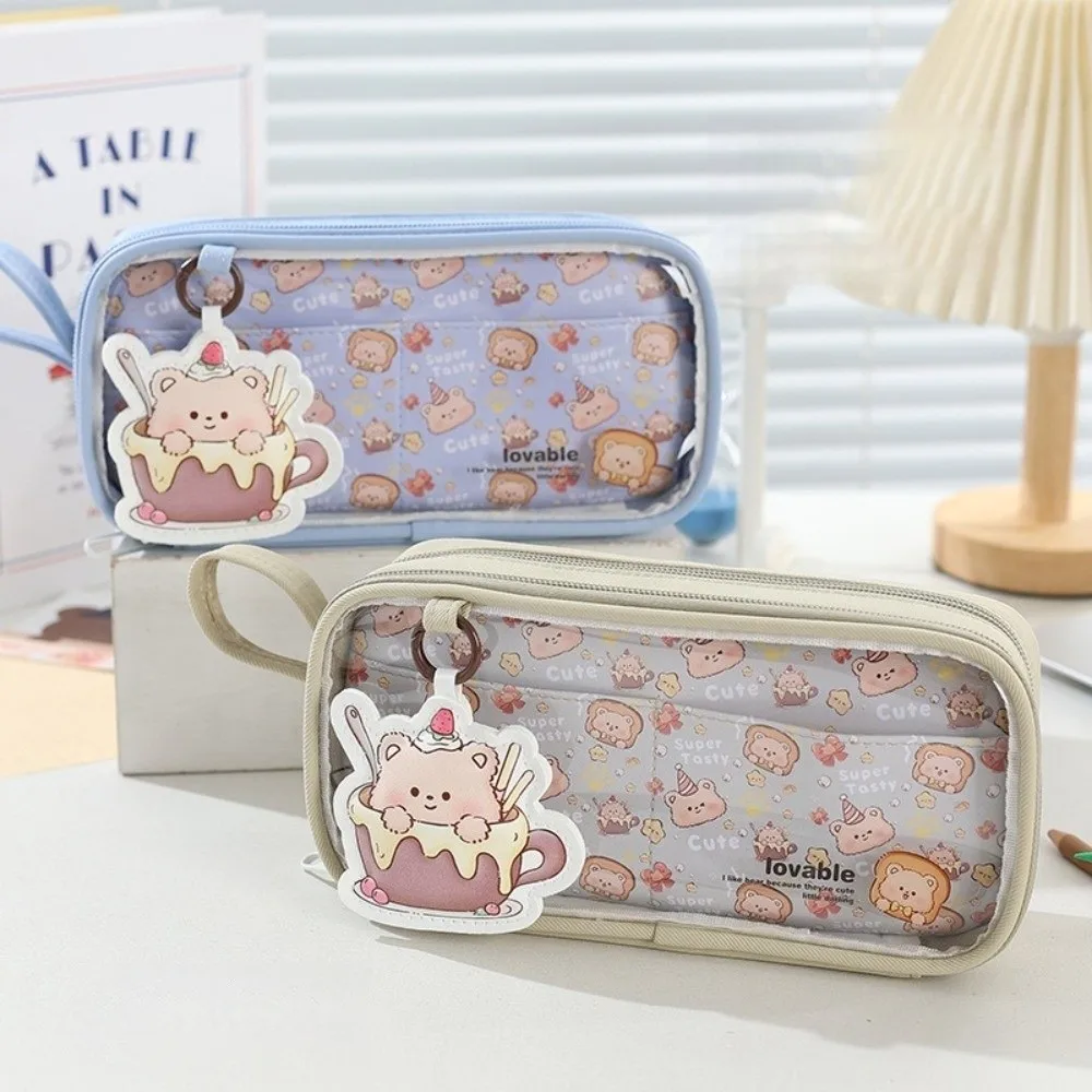 حقيبة أقلام كرتونية لطيفة جديدة ​ ​ مقلمة قماش متعددة الطبقات محمولة باليد ​ ​ حقيبة أدوات مكتبية لتخزين سطح المكتب واللوازم المكتبية المدرسية