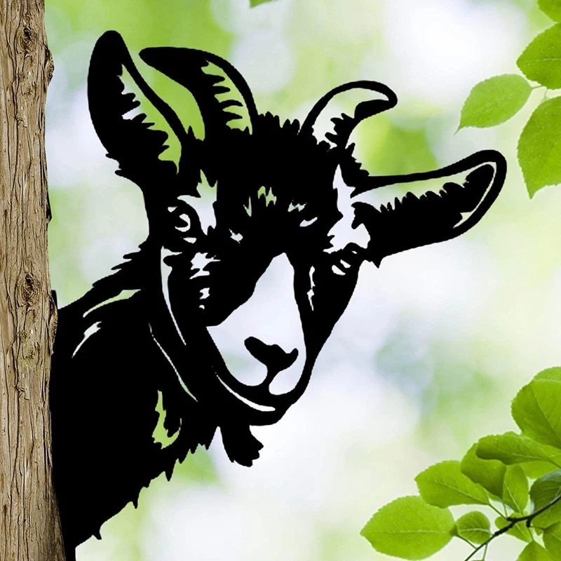 Peeping Goat Metal Art Sculpture Farm Fence Art Wall Decor Peeping Goat Garden Decor Outdoor Indoor Hanging Ornaments