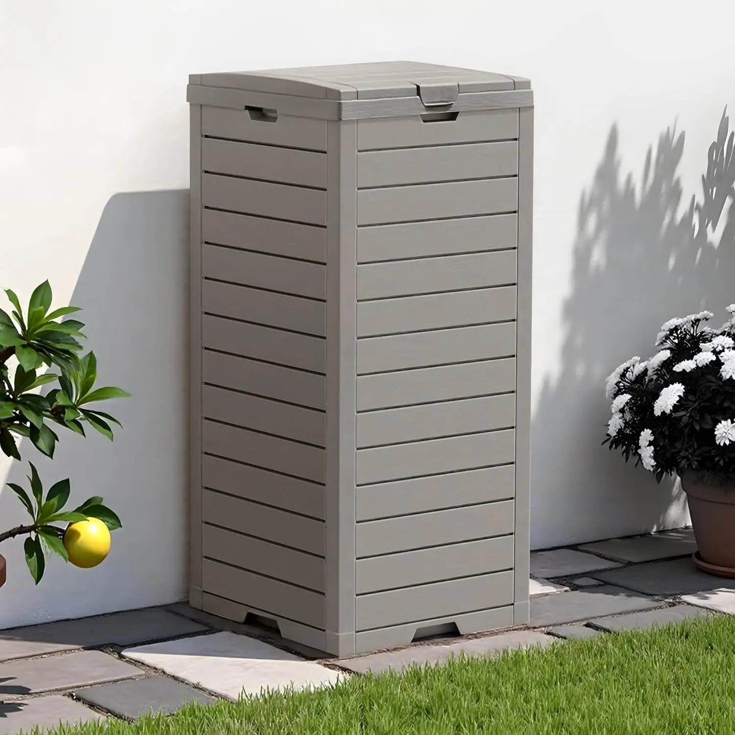 

76 Gallon Outdoor Trash Can Waterproof Resin Garbage Can with Tiered Lid & Drip Tray Indoor and Outdoor Use Trash Bin