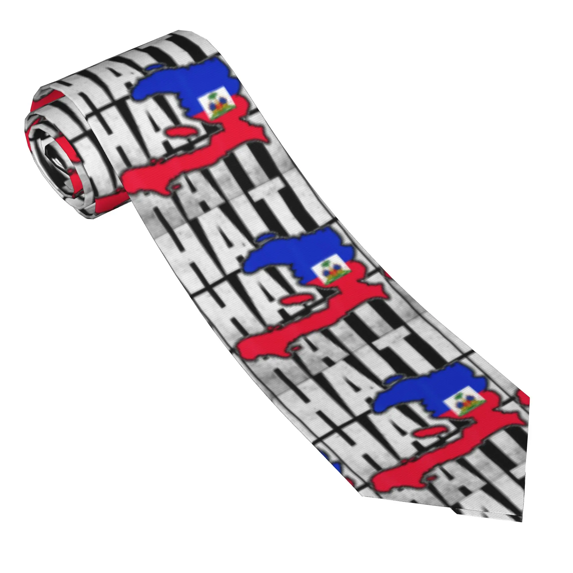 Cool Happy Haitian Flag Day Haiti Map Tie  Custom Neck Ties Cute Funny Collar Tie Unisex Adult Business Necktie Accessories