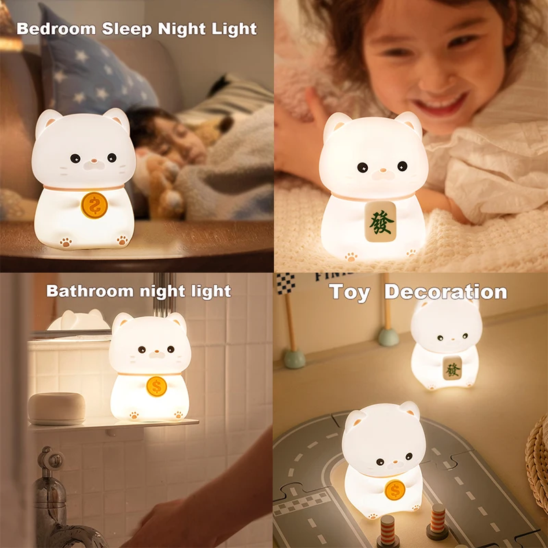 LED Silicone Night Light for children USB Rechargeable Lamp Bedside Table Bedroom Lamp Cute Cat Decoration Touch Light Kid Gift