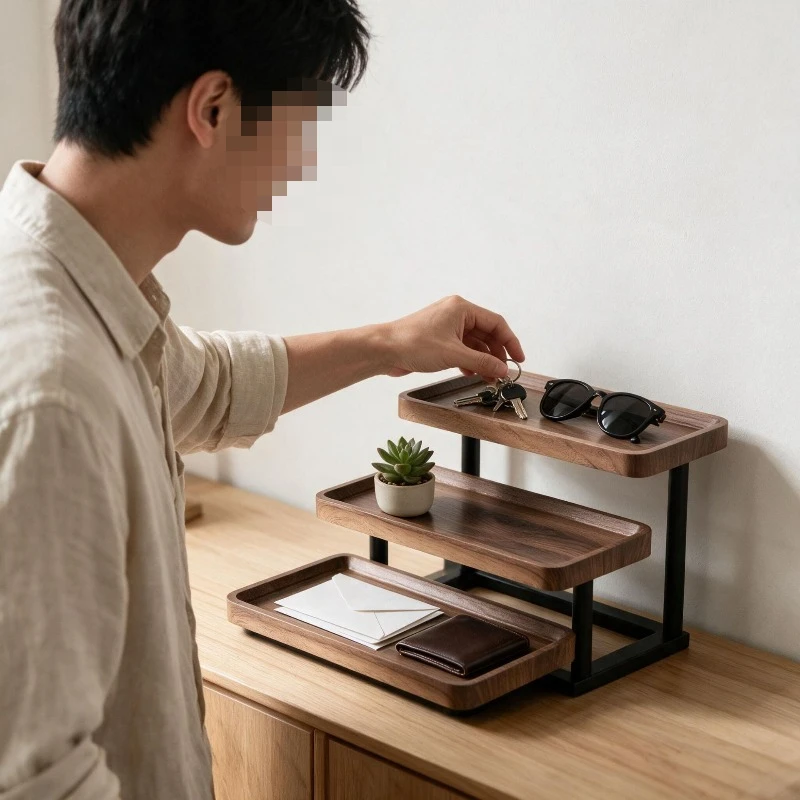 Desktop storage display stand Wrought iron split-layer tray Aromatherapy jewelry display table Desk rack