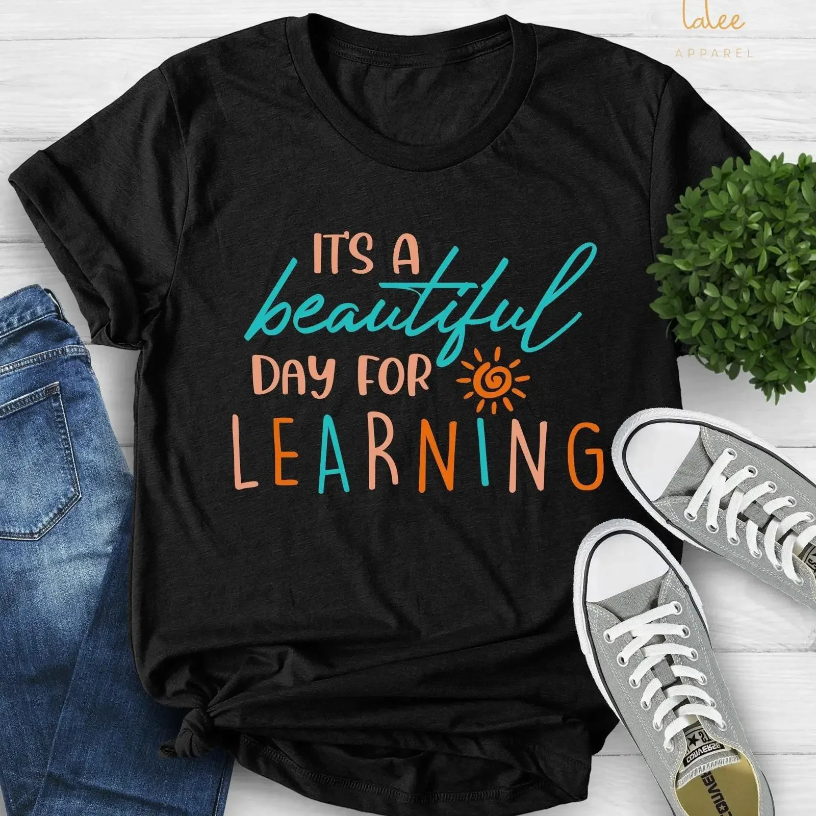 It's A Beautiful Day For Learning Teacher T Shirt Teach Love Inspire Back To School Team Top vintage Washed Casual homme