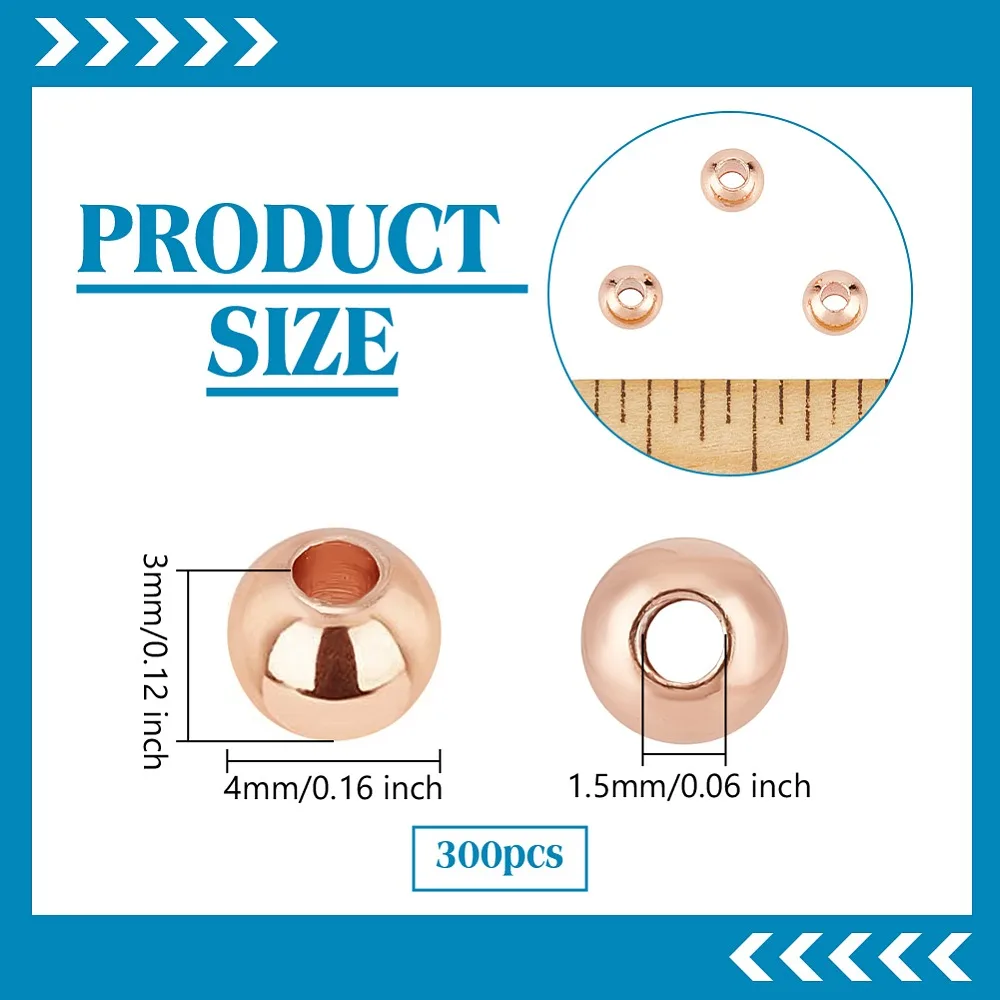 

300Pcs Rack Plating Brass Spacer Beads Long-Lasting Plated Round Rose Gold 4x3mm Hole: 1.5mm