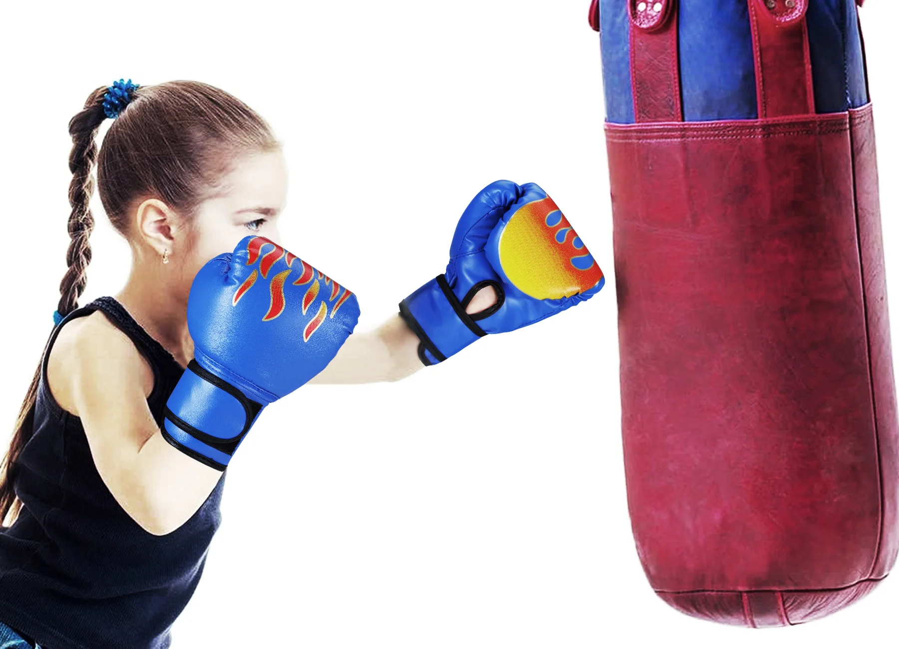 Luvas de boxe de couro ajustáveis para crianças, treinamento confortável, Kickboxing Fighting Mitts, protetor de mão vermelho