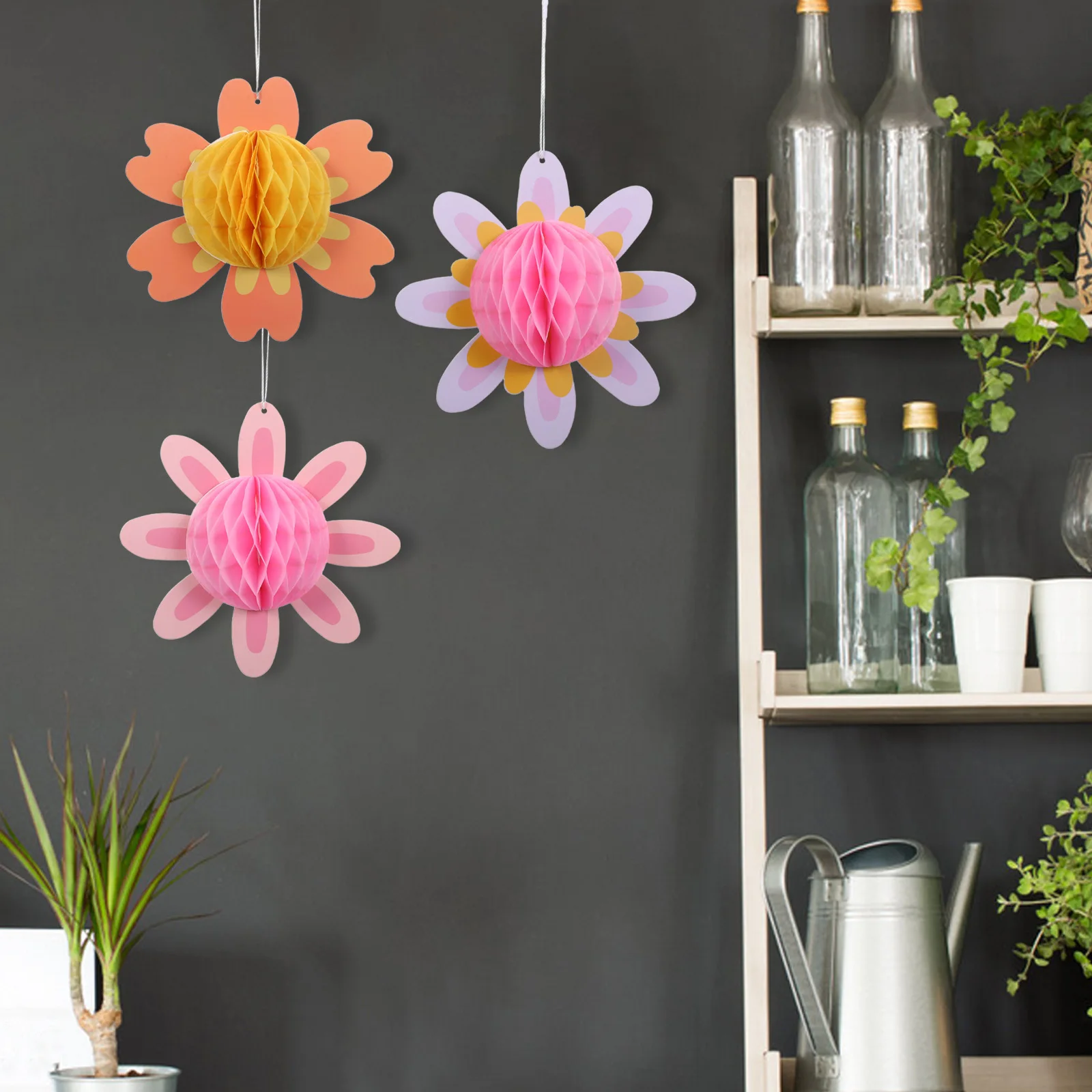 

9Pcs Flower Hanging Decorations Spring Honeycomb Balls Tissue Paper Pom Poms Floral Ornaments Birthday Wedding Festival Party