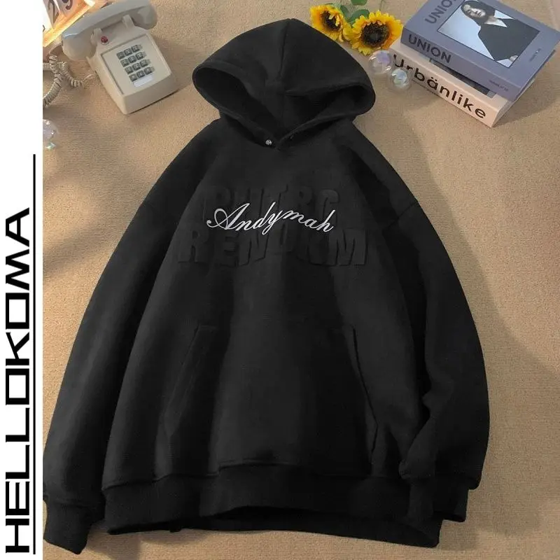 

style street Maillard niche personality three-dimensional letter design hooded sweatshirt for men and women, same style y2k ins