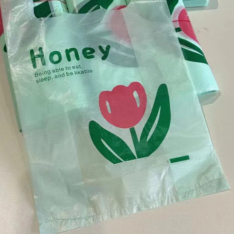 10Pcs Green Tulip Shopping Packaging Bag Plastic Cute Flower Gift Bags For Jewelry Candy Store Small Business Supermarket