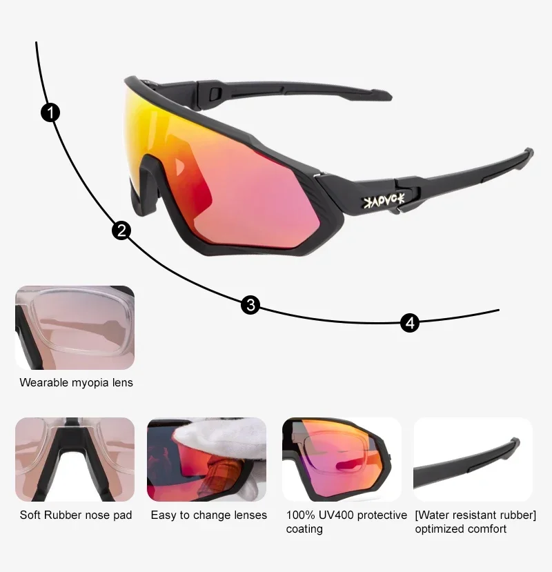 Kapvoe Photochrome Fahrradbrille für Herren, Fahrrad-Sonnenbrille, Sportbrille, UV400, MTB, Fahrradbrille, Reitschutz, UV400 – Detail 14