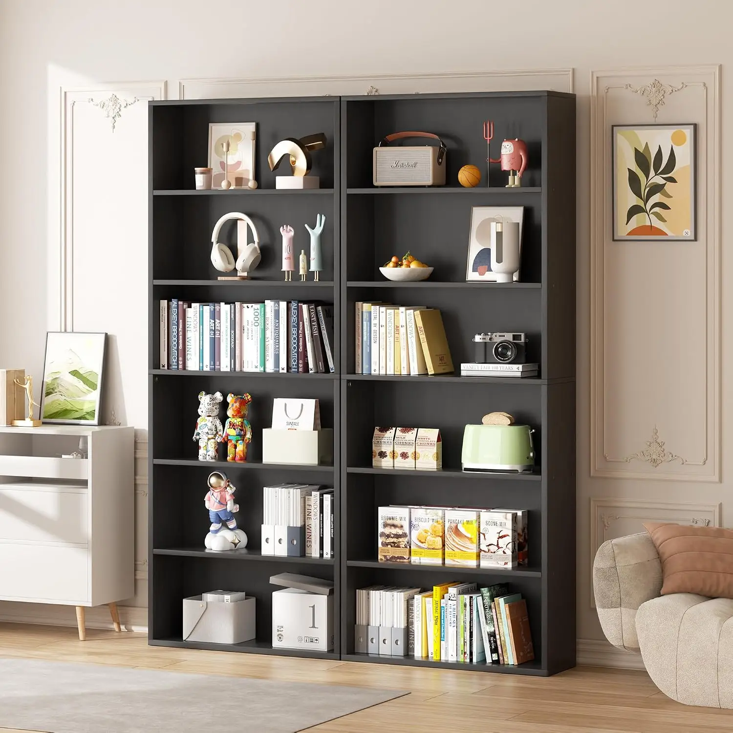 6-Tier Open Bookcase and Bookshelf, Floor Standing Wood Display Storage Shelves 71 Inch Tall Bookcase Home Decor, Customized