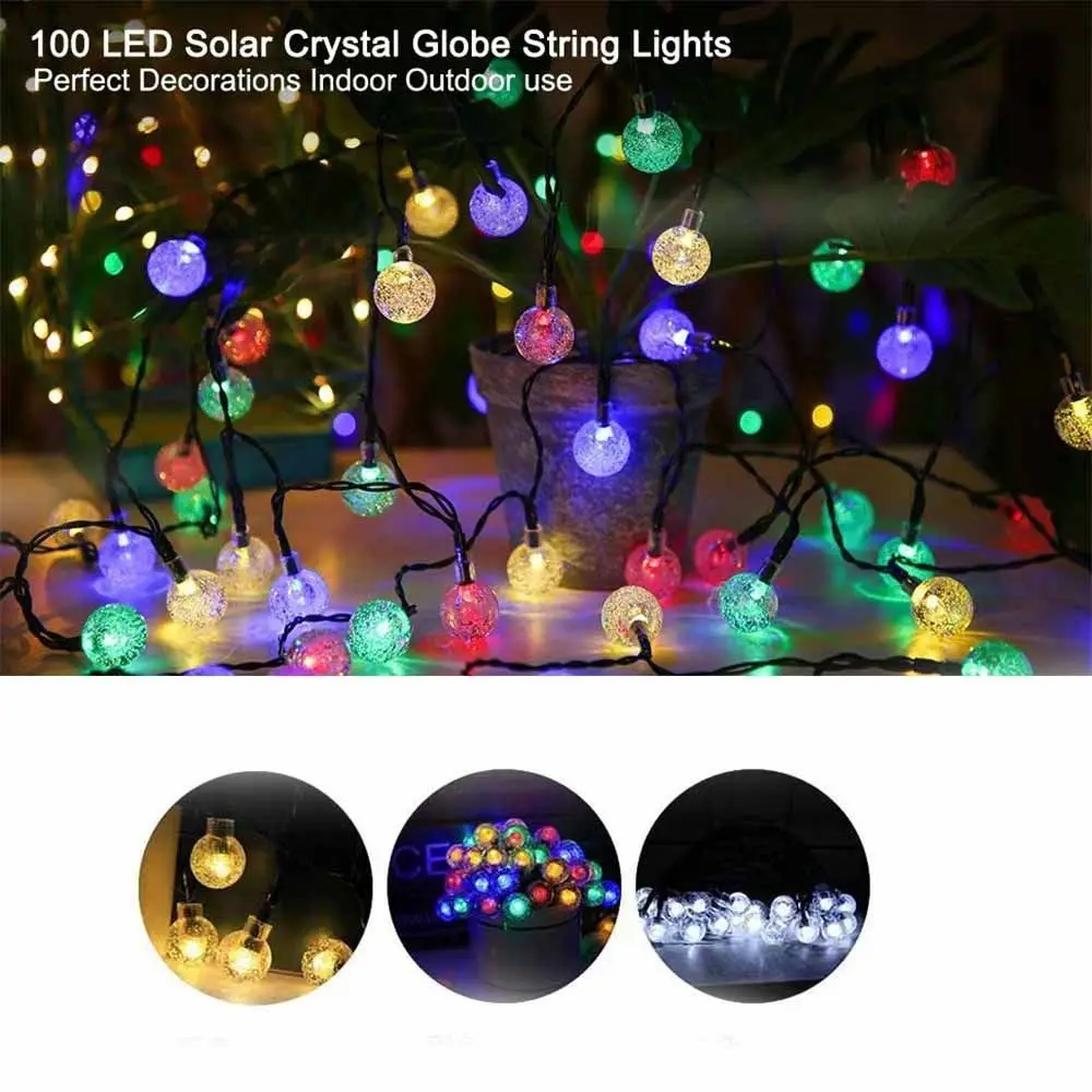 12 متر طول الشمسية كريستال الكرة سلسلة ضوء 8 طرق تصميم مقاوم للماء LED سلسلة أضواء تعمل بالطاقة الشمسية 100 مصباح ليد #3