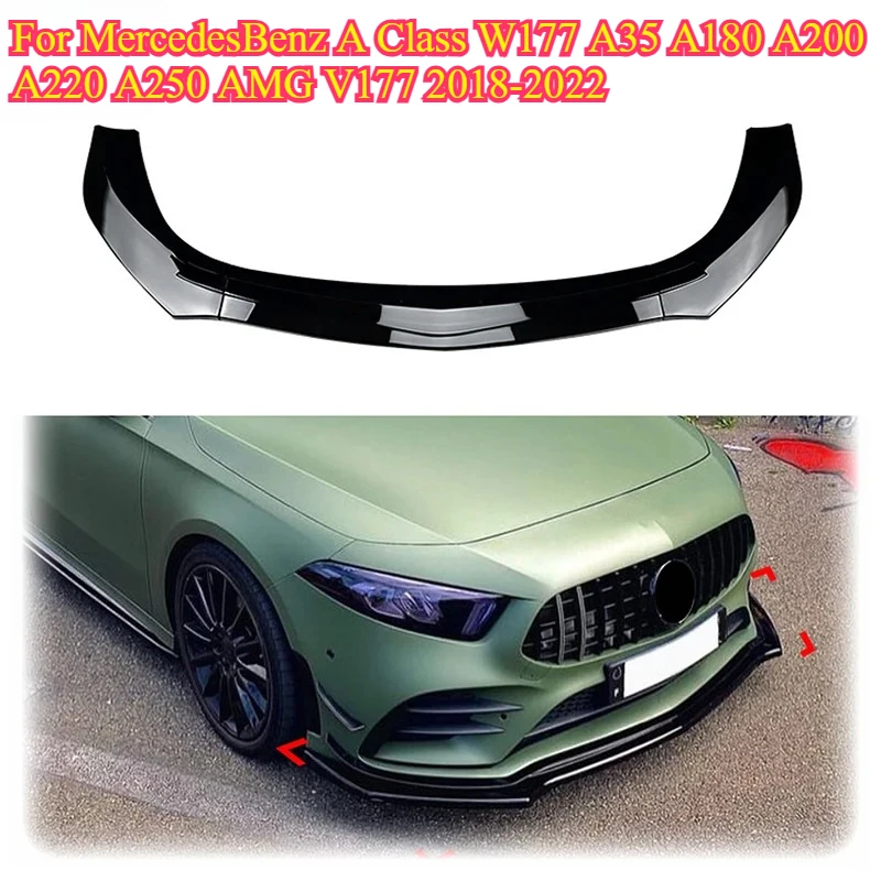 لمرسيدس لبنز A CLASS W177 2018-2022 A180 A200 A35 AMG سيارة الجبهة الشفة الوفير سبويلر لامع أسود/ألياف الكربون نظرة #1