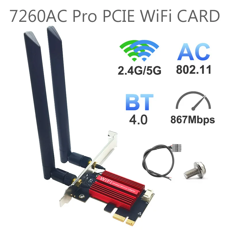 Pci express 7260ac 2,4g/5g, banda dupla, 867mbps, sem fio, pci-e, wi-fi, bluetooth 4.0, cartão wlan, adaptador de desktop, AC-7260