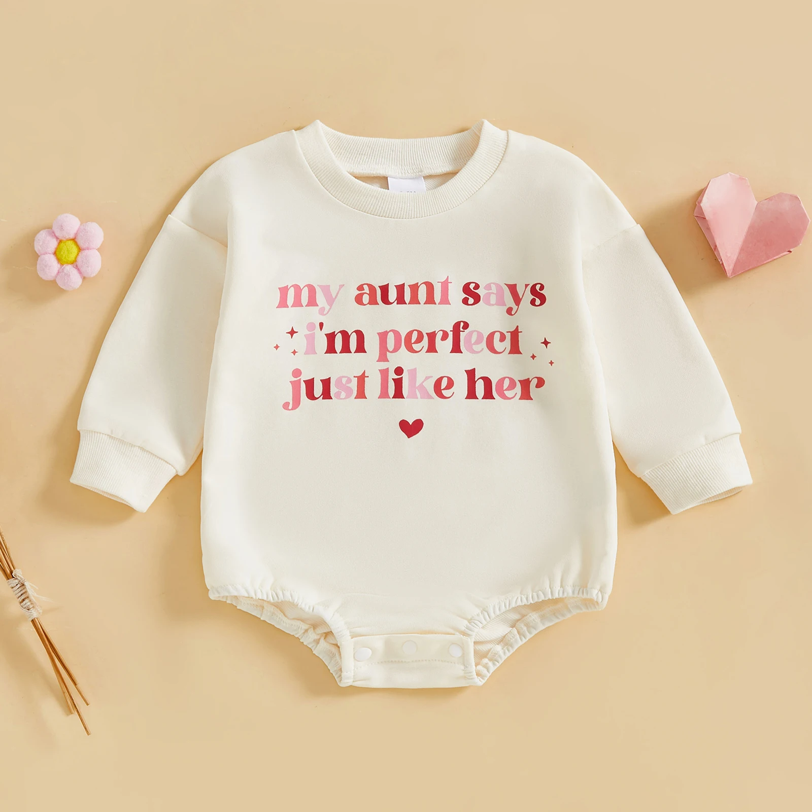 

0-18 Months Baby Girl Fall Romper Loose Fit Letter Print Crew Neck Long Sleeve Newborn Jumpsuit