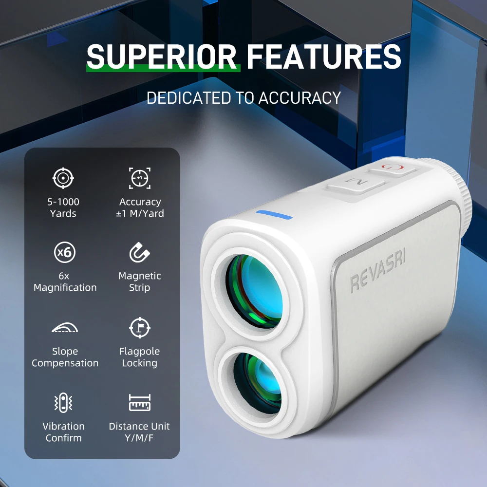 REVASRI New 1090 Yards Golf Rangefinder, Comfort Leather Design, Flag Lock Vibration, Slope Compensation Distance for Women Golfers