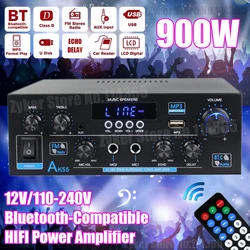 Ak55/Ak45/Ak35 Bluetooth Digitale Versterkers 2 Kanaals Hifi Stereo Geluidsversterker Voor Thuis Auto Karaoke Fm Usb Amp Afstandsbediening