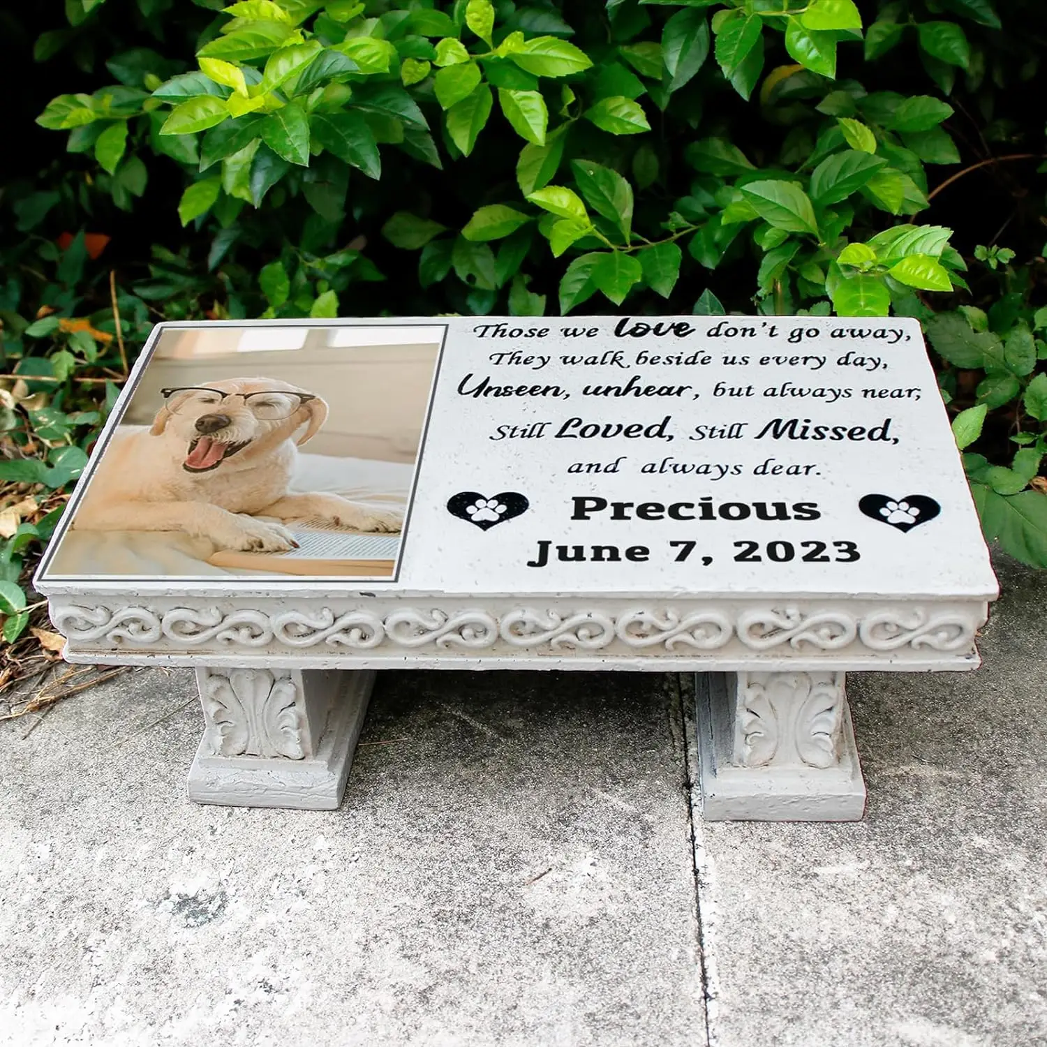 Personalized Bench Pet Memorial Garden Stone Plaque with Colorful Photo, Dog Grave Marker Dog Tombstone Cat Headstone A