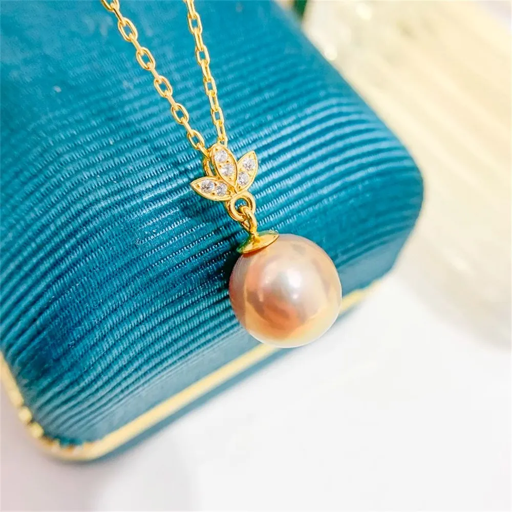 

DIY Pearl Accessories S925 Sterling Silver Pendant with Empty Support K Gold Jade Necklace Set Fit 8-11mm Round Elliptical Beads