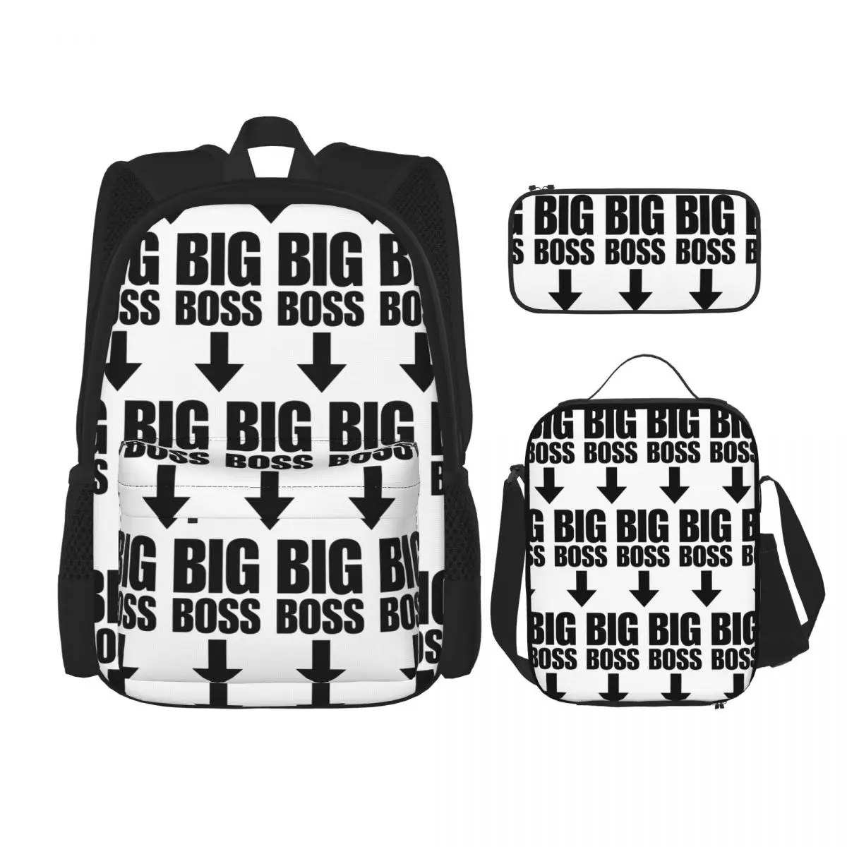 Big Boss With Arrow Pointing Down Backpacks Students Bookbag School Bags Rucksack Lunch Bag Pen Bag Three-Piece Set