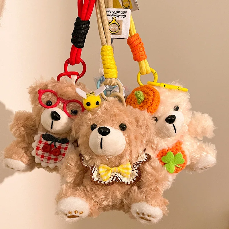 1 stücke Nette Cartoon Bär Plüsch Puppe Anhänger Schlüsselbund Exquisite Bär Gefüllte Puppen Spielzeug Tasche Charme Auto Schlüssel Dekorationen Kinder spielzeug