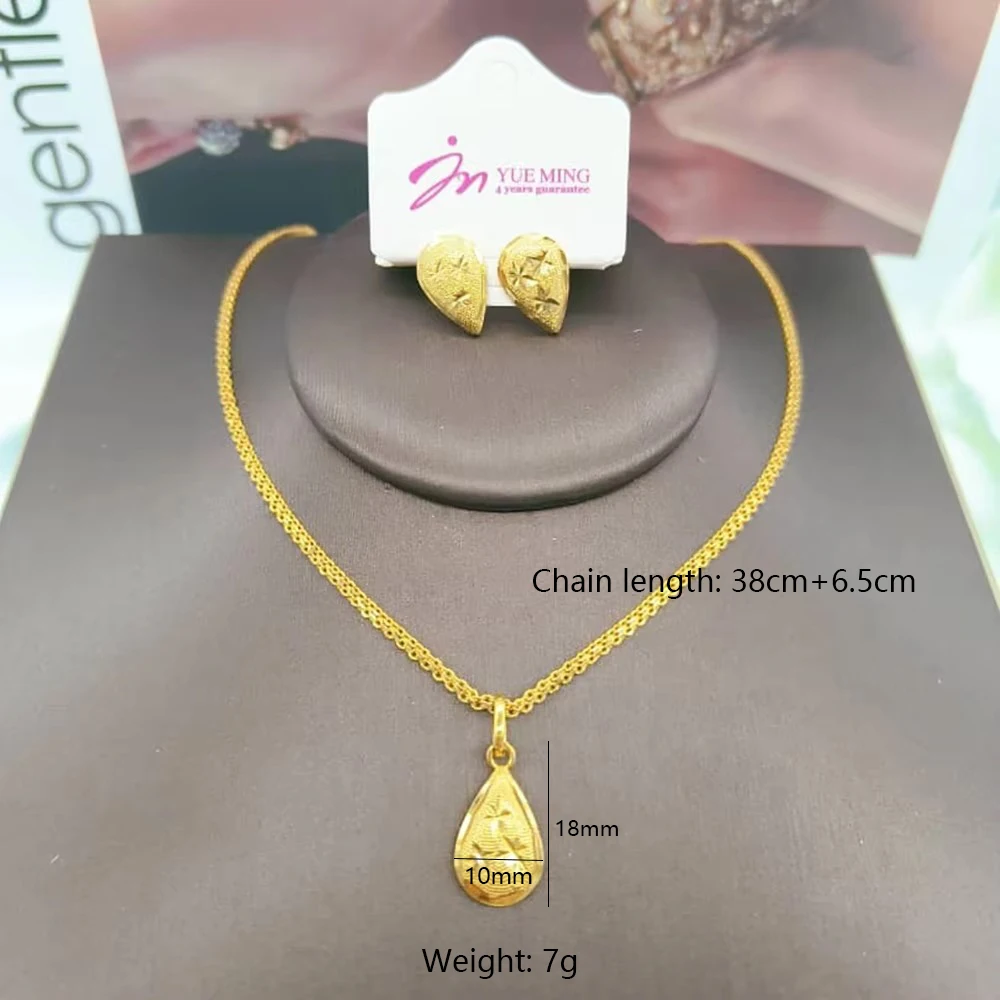 Damen-Set aus 18K vergoldeter Halskette mit Anhänger und Ohrringen in Tropfen-, Stern-, Rund-, Blumen- und Herzform, Goldschmuck-Accessoires, Geschenk – Detail 7