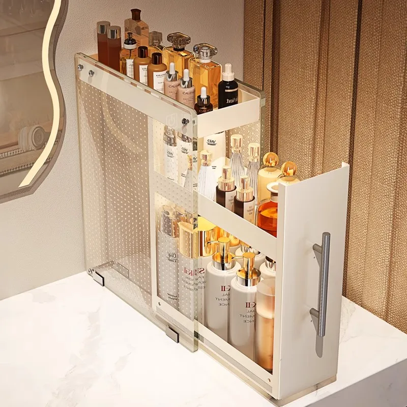 

Cosmetics advanced storage box dressing table skin care products storage rack iron art finishing box desktop dustproof makeup ca