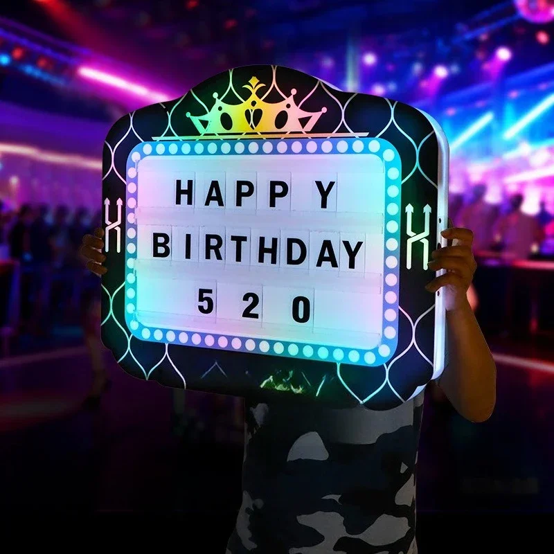 LED luminous hand placard black pattern crown letter card billboard light sign light box bar atmosphere props