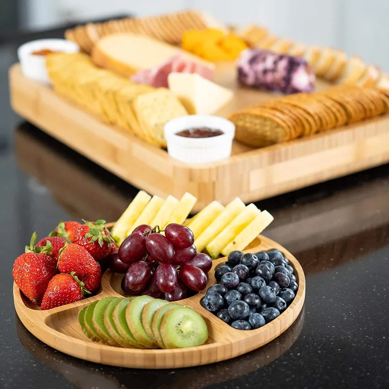 Bamboo cheese board three drawer cheese plate kitchen set set of four