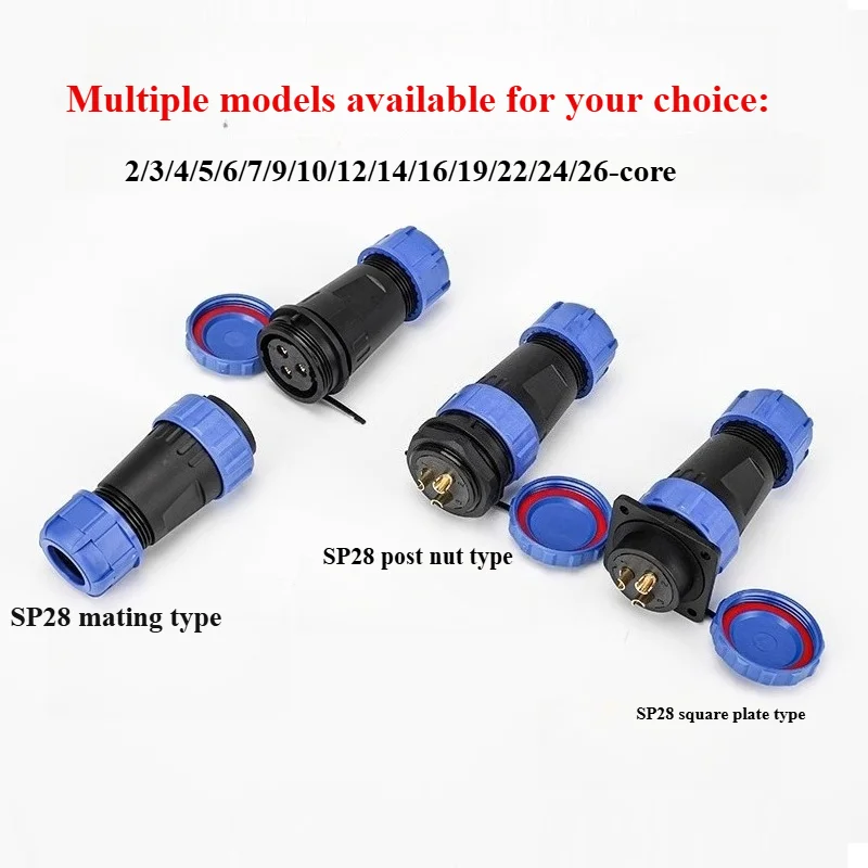 SP28 Straight IP68 Waterproof Connector Flange Socket 2/3/4/5/6/7/9/12/14/16/19/22/24/26 Pin For Secure Electrical Wiring