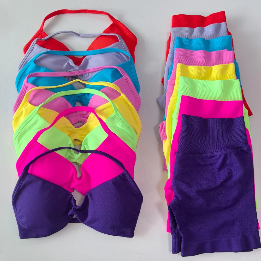 2-teiliges Gym-Set für Damen: Trägerloses Yoga-Bra-Top, High-Waist-Workout-Shorts, Sportanzug, nahtloses Yoga-Set, Fitnesskleidung – Detail 11