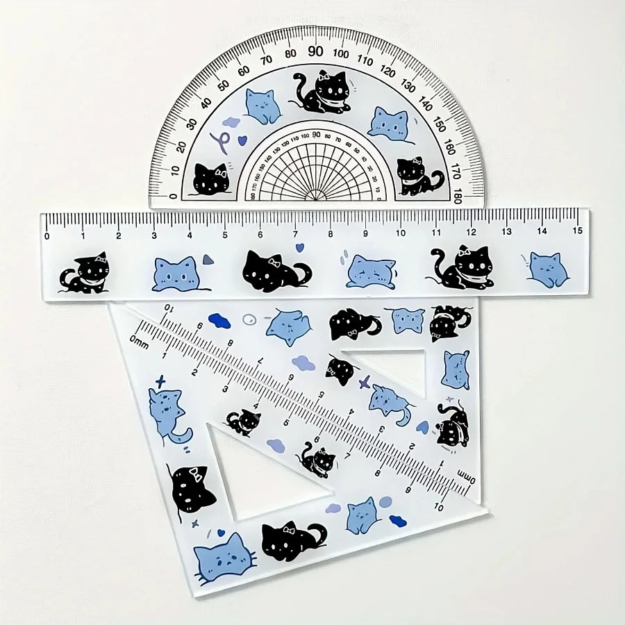 Aesthetic Stationery, Learning Supplies, Practical Angle Ruler, Painting, Cute Cat Ruler and Compass, Tools, School Accessories