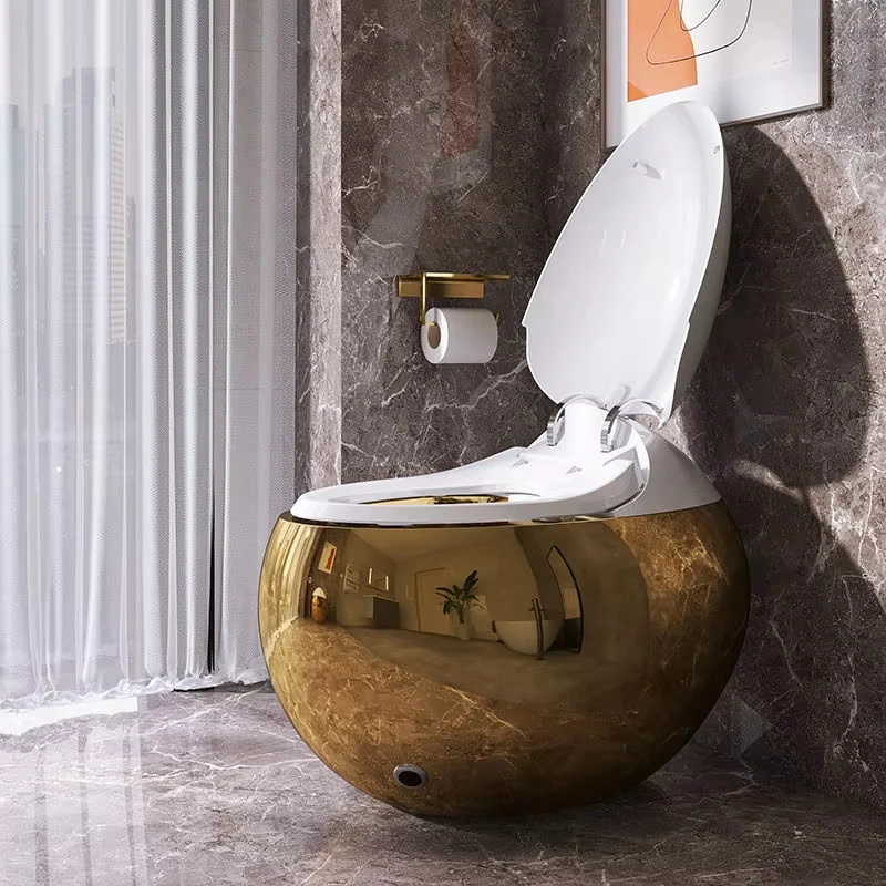 tank Less Round Egg Shape Intelligent Automatic Sensor Flushing Gold Color Smart Toilet New Design Electric One Piece