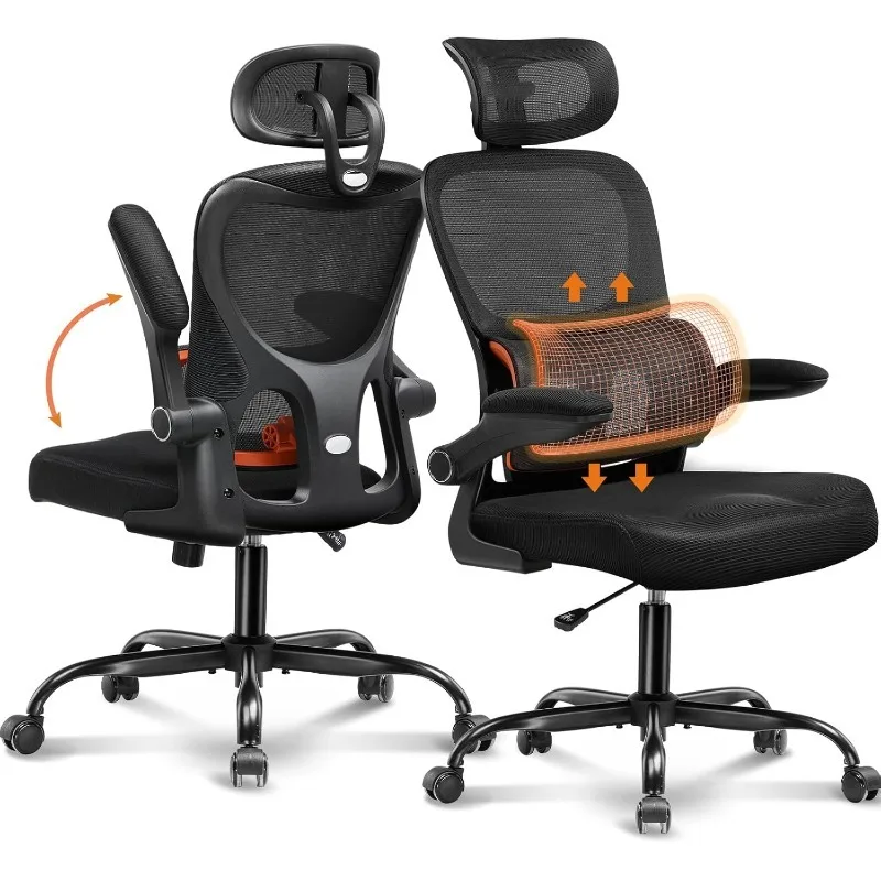 

Ergonomic Office Desk Chair with 3D Adjustable Lumbar Support & Headrest, High Back Executive Computer Chair Comfy for B