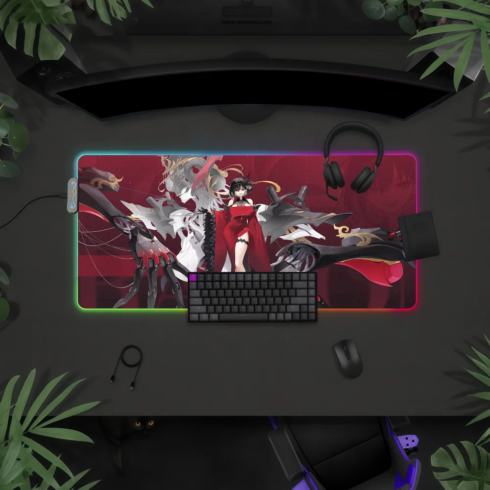 

Игровой коврик для мыши Game Azur Lane Chien Wu с RGB LED подсветкой, красочный, для игровой клавиатуры, нескользящий, водонепроницаемый, для стола