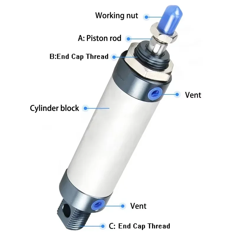 AirTAC Air Pneumatic Cylinders Double Compressed Mal Bore 16/20/25/32/40mm Stroke 25/50/75/100 200 400 Single Lever Air Cylinder view 3